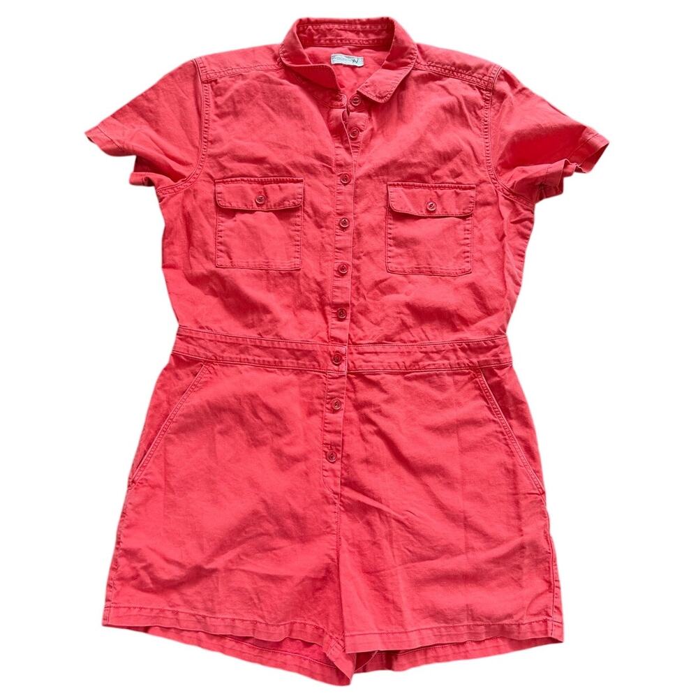 Outerknown Trestles Short Watermelon Red Short Sleeve Utility Romper